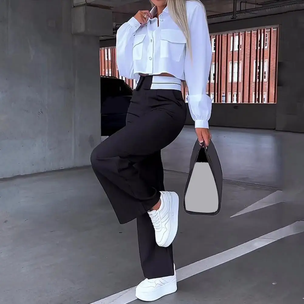 

Женский комплект из двух предметов, Женский однобортный костюм с лацканами и брюками с высокой талией, рубашка с длинным рукавом, однотонный костюм для женщин