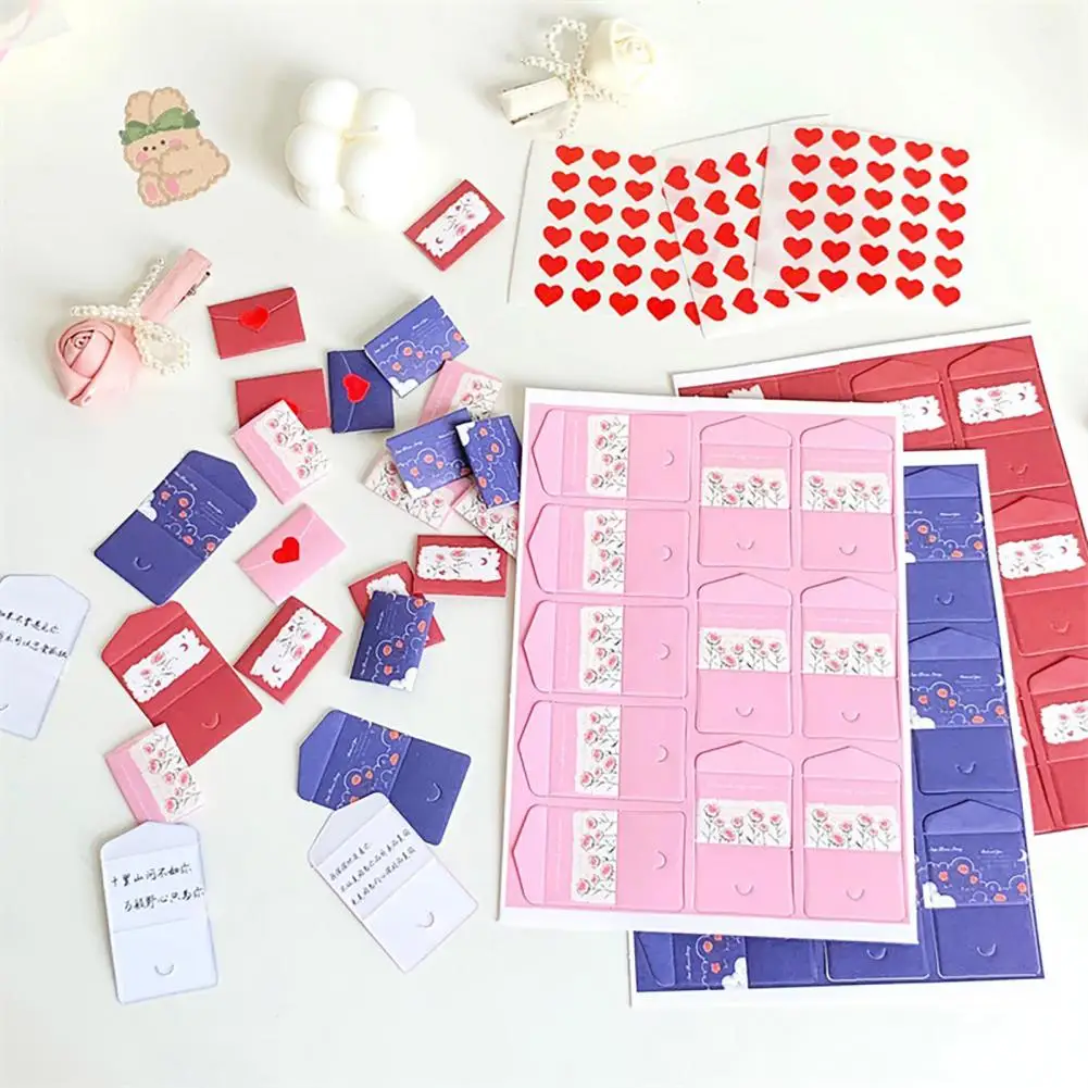 33Pcs Mini Love Letter Set with Heart Stickers Colorful Mini Envelopes with White-Blank Note Cards Holiday Blessing Envelope