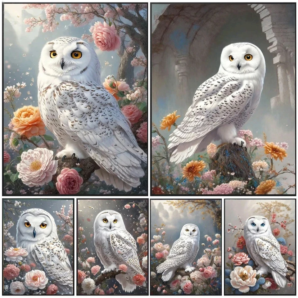 5D Diamond Painting Animal Snow White Owl Flower Mosaic Rhinestone Embroidery Kit Cross stitch Living Room Art Decor Y1435