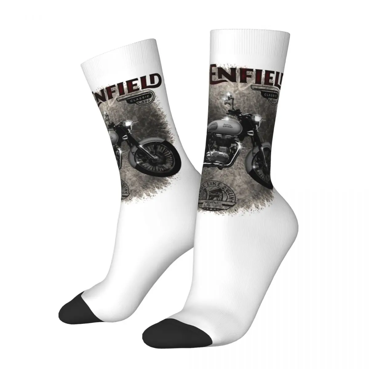 

Забавные мужские носки Royal Cool Enfield Classic 500, винтажные мотоциклы в стиле Харадзюку, хип-хоп, Необычные носки с вышивкой