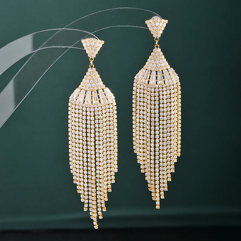 Europe and the United States fashion earrings women advanced sense of atmospheric trend light luxury long fringe earrings