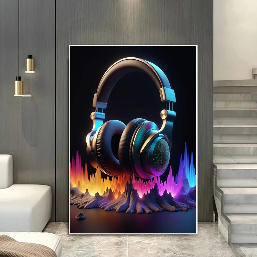 Creative Pop Punk Music Dj Music Headphones Art Poster Print Colorful Gaming Headphones Canvas Painting Game Room Bar Home Decor