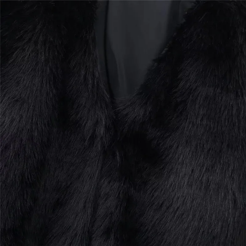 TRAF Furry Faux 모피 코트 여성용 럭셔리 블랙 푹신한 재킷, 여성용 가디건, 긴팔 겨울 재킷, 우아한 코트