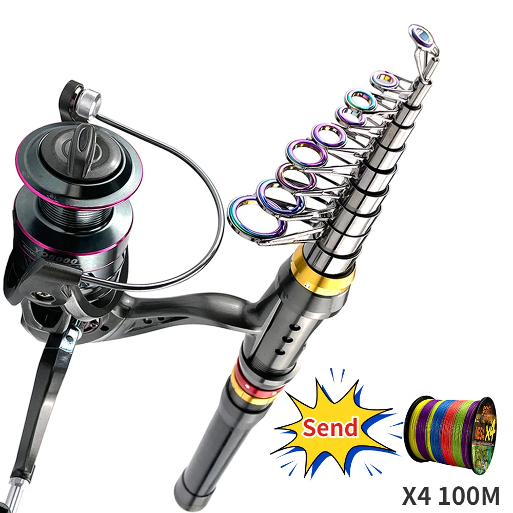 

1.8-3.6M Fishing Rod Lure Telescopic Casting and Fishing Reel 1000/3000/5000 Metal Sturdy Durable Small Gift X4 100M Braided PE