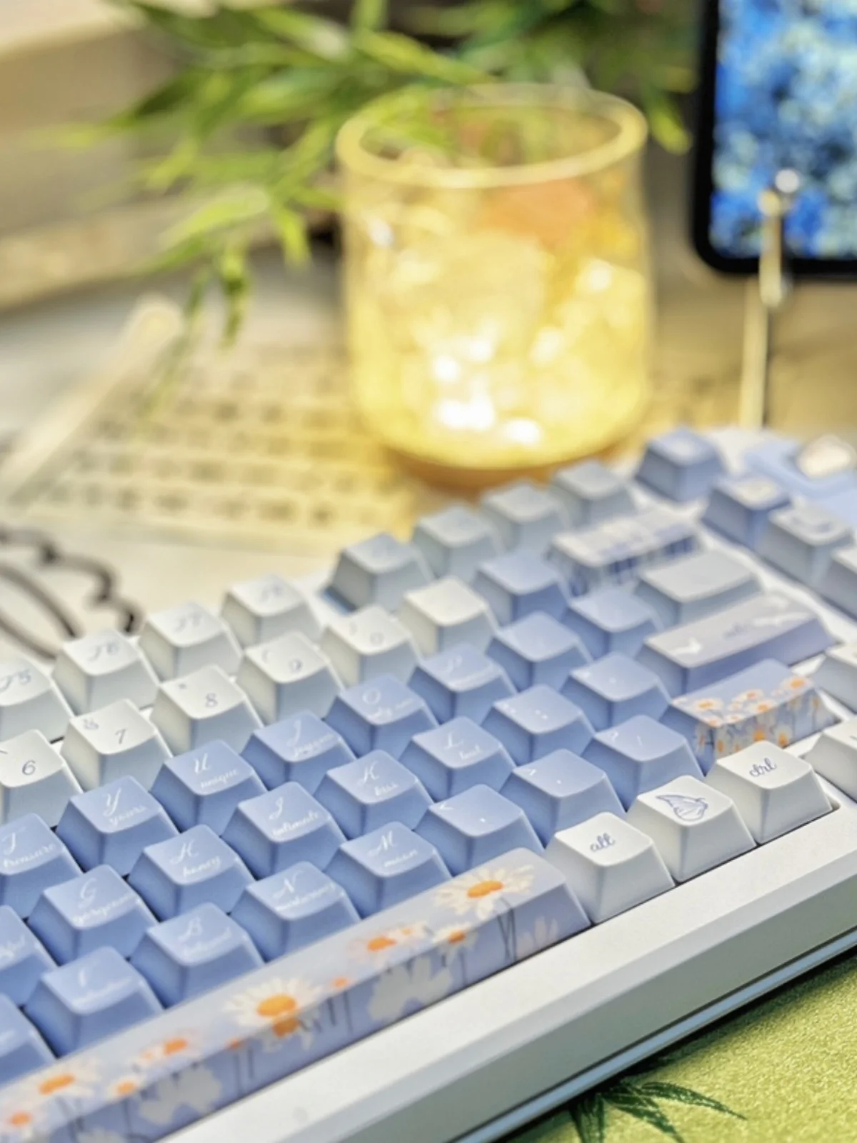 Cinco Lados Daisy Keycap Processo de Sublimação Cereja Pbt Adaptado ao Teclado Mecânico Fresco Azul Verão Primavera 138 Teclas - Imagem 3