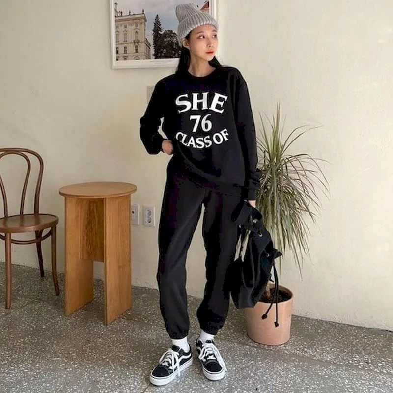 

Pants Sets for Women O-neck Printed Pullover and Casual Sweatpants Two Pieces Sets Women Outfits Loose High Street Y2k Clothes