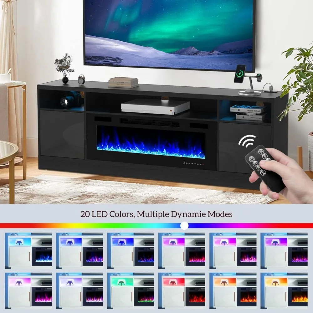 Electric Fireplace TV Stand-Led Entertainment Center-70 inch Stand with 36" Electric Fireplace-Living Room Cabinet with Storage 4