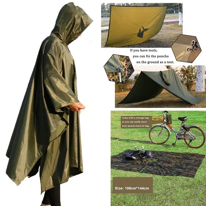Raincoat Poncho 3 In 1 Outdoor Military Raincoat Waterproof Rain Coat Men Raincoat Women Awning From The Rain Motorcycle Poncho Picnic Mat