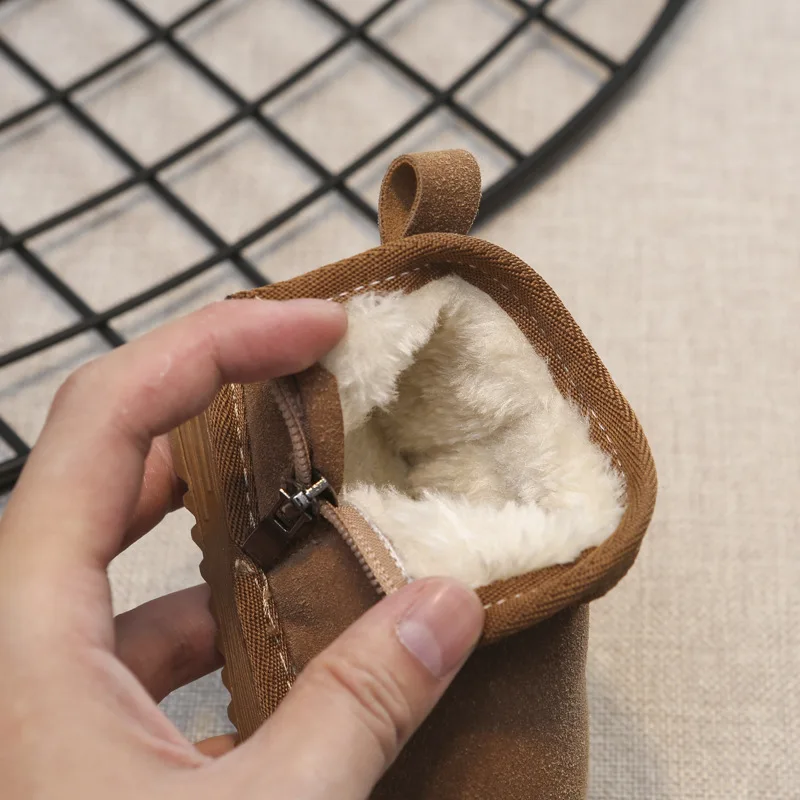 Bottines d'hiver en cuir de qualité pour enfants, garçons et filles, chaudes, semelles souples, antidérapantes, taille 15-30_voghion.com