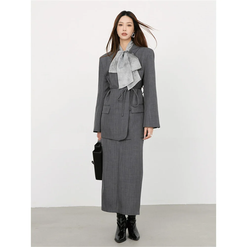 2024 spring new high-end Hepburn style advanced high temperament suit collarless suit + dizzy ribbon shirt suit