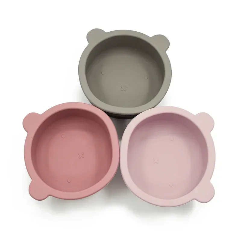Baby Silicone Feeding Bowl with Suction Cups Children's Waterproof Suction Tableware Bowl Kids Bear Shape Silicone Bowl BPA Free 6