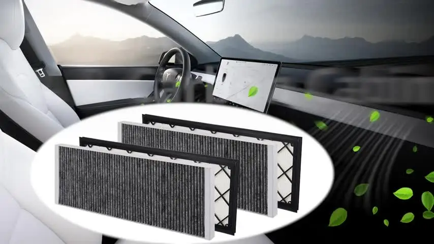 BASENOR 2025 2026 Upgrade Tesla Model Y Cabine Luchtfilter HEPA Luchtinlaatfilter Vervanging met Actieve Kool voor 2020-2025 Model Y Accessoires (Set van 4) Fit Model Y 2025 2026 Refresh (Juniper