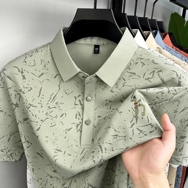 Nuova polo casual da uomo con stampa originale, t-shirt traspirante e confortevole a maniche corte con risvolto, abbigliamento da uomo versatile di alta qualità - immagine 4