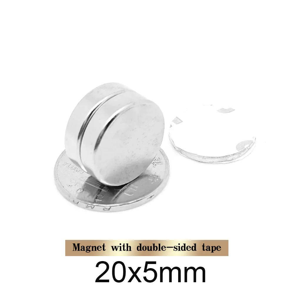 2/5/10/15/20/30PCS 20×5  Round Rare Earth Neodymium Magnet With 3M Double-Sided Adhesive Tape 20*5 Disc Search Magnet 20x5mm