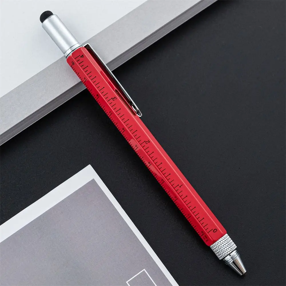 6in1 Multi-function Pen With Slotted/Cross Screwdriver Capacitive Pen With Light Spirit Level Ballpoint Writing Supplies