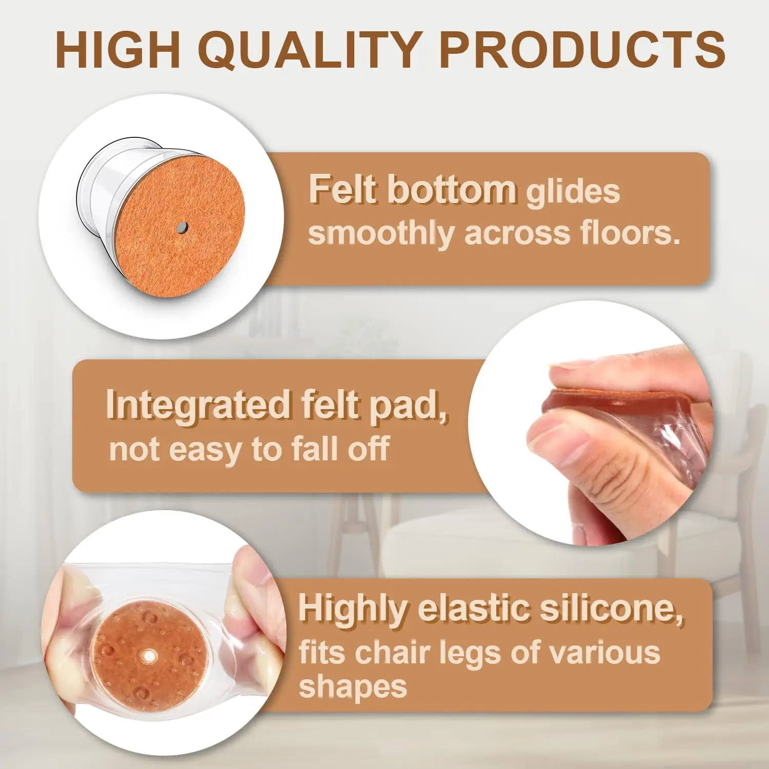 Silicone Chair Leg Floor Protectors with Non-Slip Felt, Furniture Cups