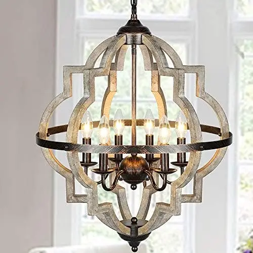 

Orb 4-Light Farmhouse Chandelier, Stardust Finish Rustic Brown Chandelier,Wood and Iron Component Vintage Island Light for Kitch