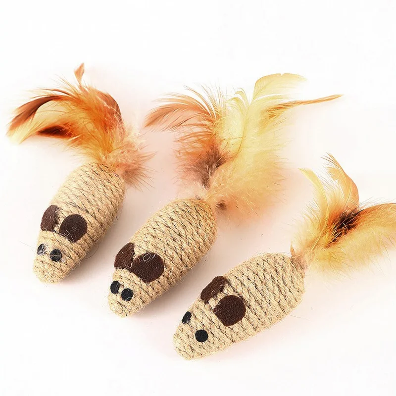 1/4pcs Sisal False Mouse Cat Toy Bite Resistance Stuffed Toy Interactive Cat Toy Simulation Mice Kitten Self-Playing Plush Toys