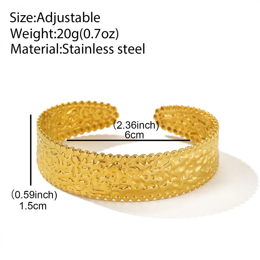 Stainless Steel Bracelet European and American classic delicate embossed pattern open-end bracelet Women's Jewelry Daily Match 5