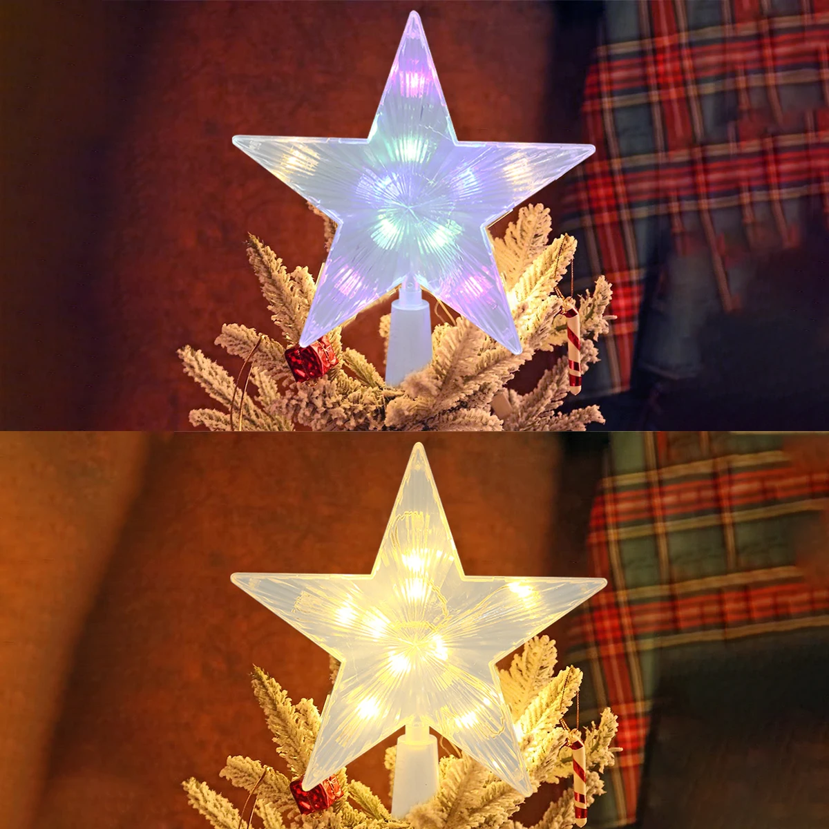 Christmas Star Decoration Christmas Tree Decoration Christmas Tree Top Star Battery Power Glowing Five-pointed Star Lamp For Home Xmas Tree Lighting Holiday New Year Gift