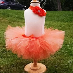 Girls Blue Tutu Skirt with Flower Hairbow - Ballet Dance Pettiskirt Outfit - 10 - 11Y (Orange)
