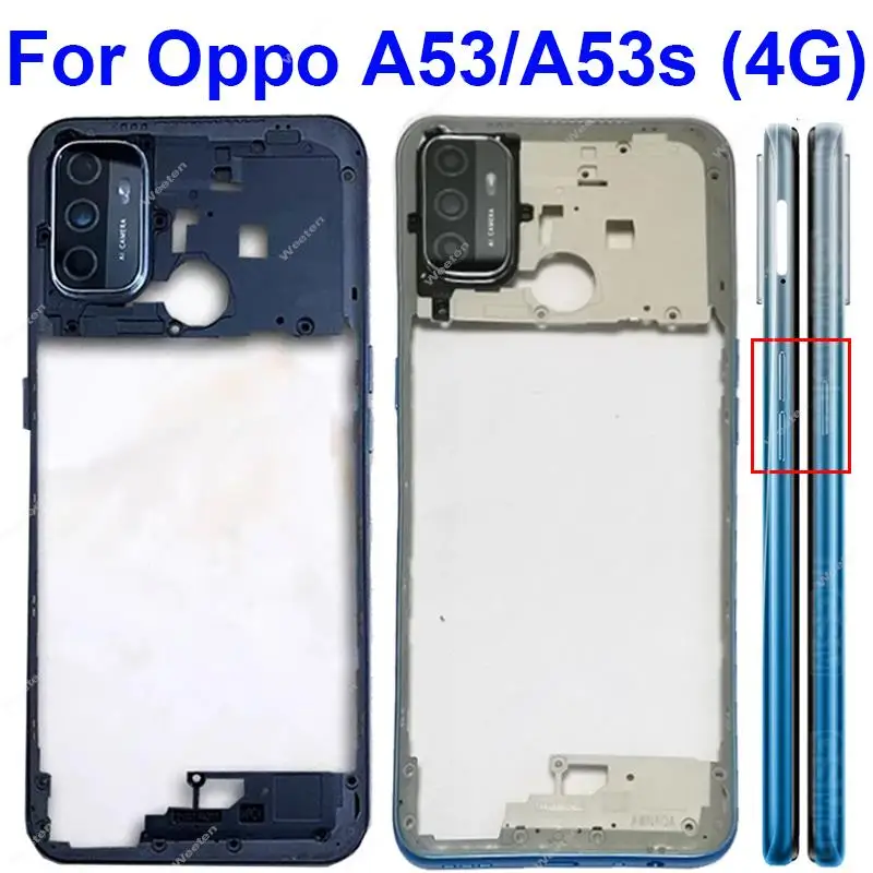 For OPPO A53S A53 4G Middle Frame Housing Cover Back Cover Battery Door Housing Bezel Parts with/without Camera Lens Frame