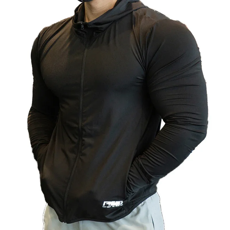 Chaqueta deportiva de alta calidad para hombre, camisetas de manga larga con cremallera, secado rápido, abrigos elásticos para gimnasio y Fitness, sudaderas para correr, 2023