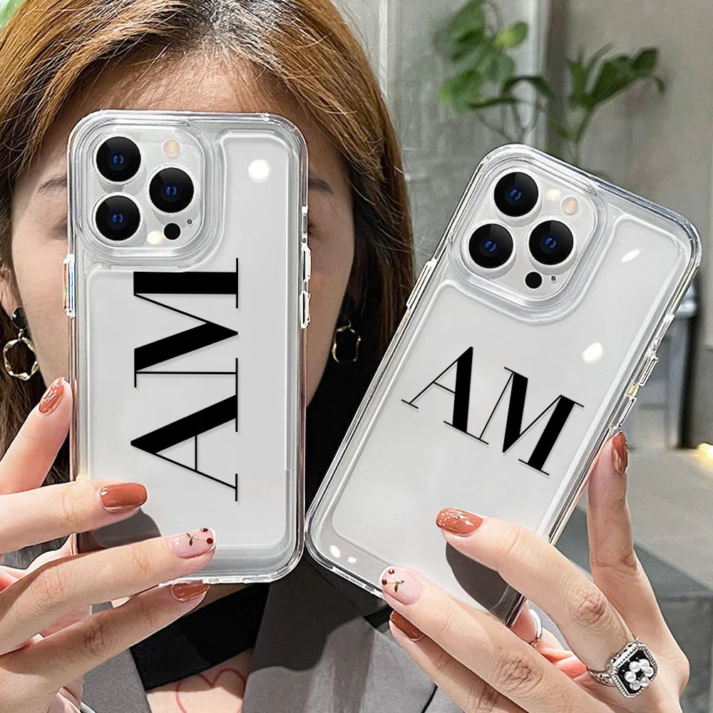 Aangepaste Hoofdletters Naam Hoesje Voor Iphone 15 Pro Max Case Iphone 14 11 12 13 Pro Max 14 15 Plus Xr X Xs Max 7 8 Se Doorzichtige Hoes