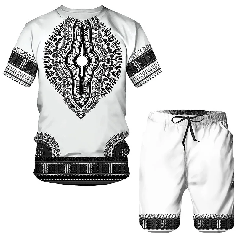 thumbnail image 1 of Traje con estampado digital 3D de pueblos indígenas africanos de estilo retro, camiseta y pantalones cortos de hip hop, chándal masculino/femenino, top de verano, 1 of 5