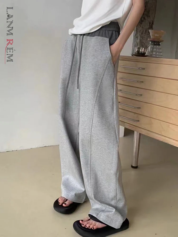 

LANMREM Designer Spliced Casual Pants For Women Contrast Color Drawstring Loose Trousers Fashion 2024 Spring New 26D8867