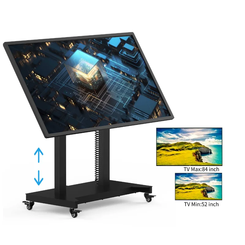 

Modern Motorized TV Mount Trolley Metal Height Adjustable TV Cart with Wheels Movable Remote Control TV Stands for Meeting Room