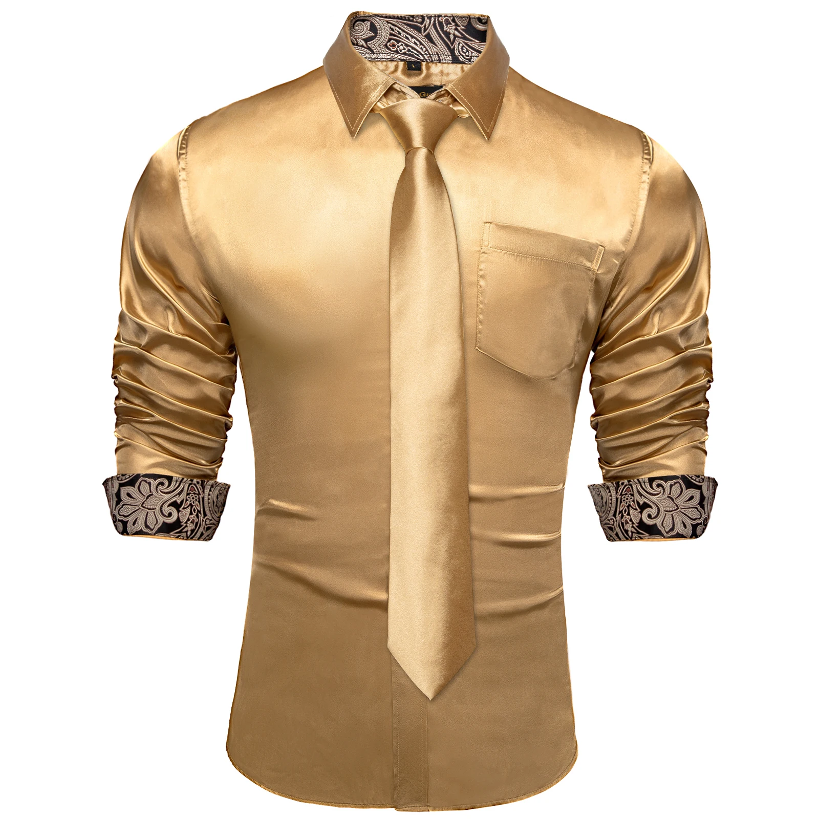 Red Yellow Splicing Contrasting Colors Shirts For Men Long Sleeve Men's Dress Shirt Designer Stretch Satin Men Clothing Blouses