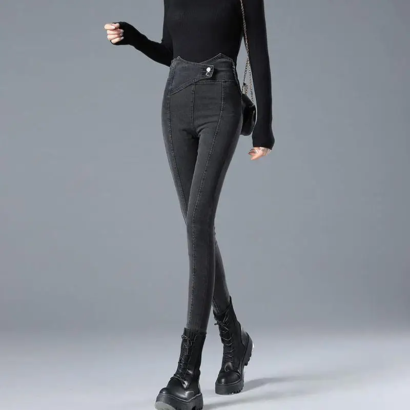 bf high waist skinny jeans women's 2023 spring and autumn new slim fit slimming tall tight black pencil long pants