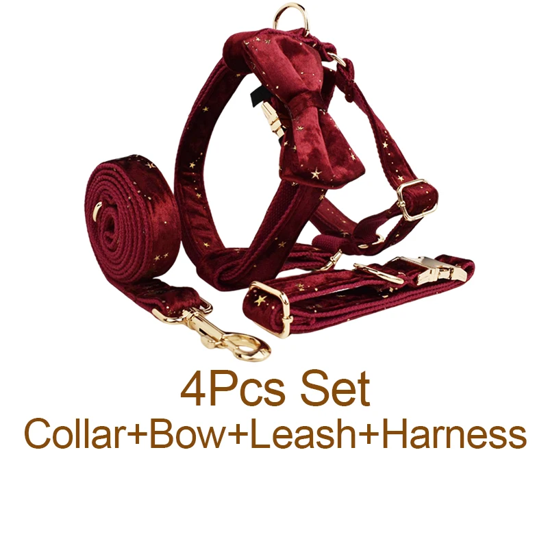 Luxury Custom Design Flower Sublimation Pet Accessory Set: Black Collar, Leash, Harness & Bow