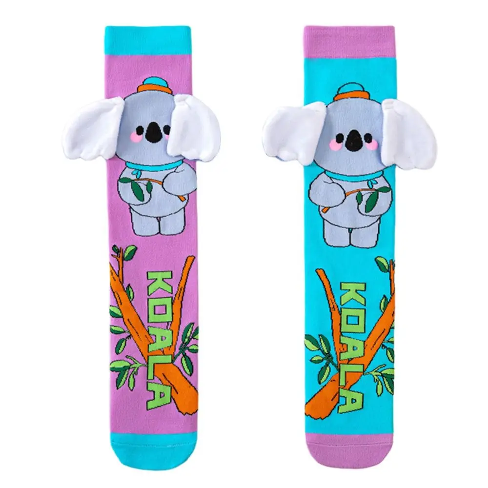 Cotton Cartoon Knee Socks for Kids with 3D Penguin and Koala Designs