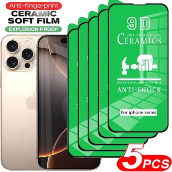 5Pcs HD Ceramic Film For IPhone 16 15 14 13 12 11 Pro Max Mini XS XR Plus Screen Protector For IPhone 16 Pro Max Not Glass Film