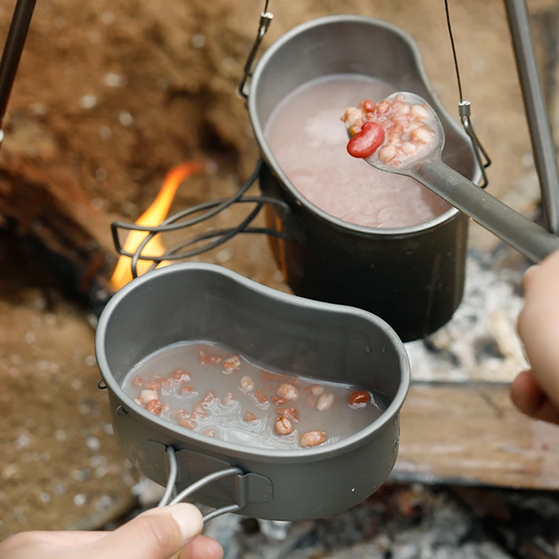 

Tiartisan Camping Cooking Set Titanium Pot Lunch Box Lightweight Outdoor Hiking Picnic Cookware Pot 750ml and 380ml