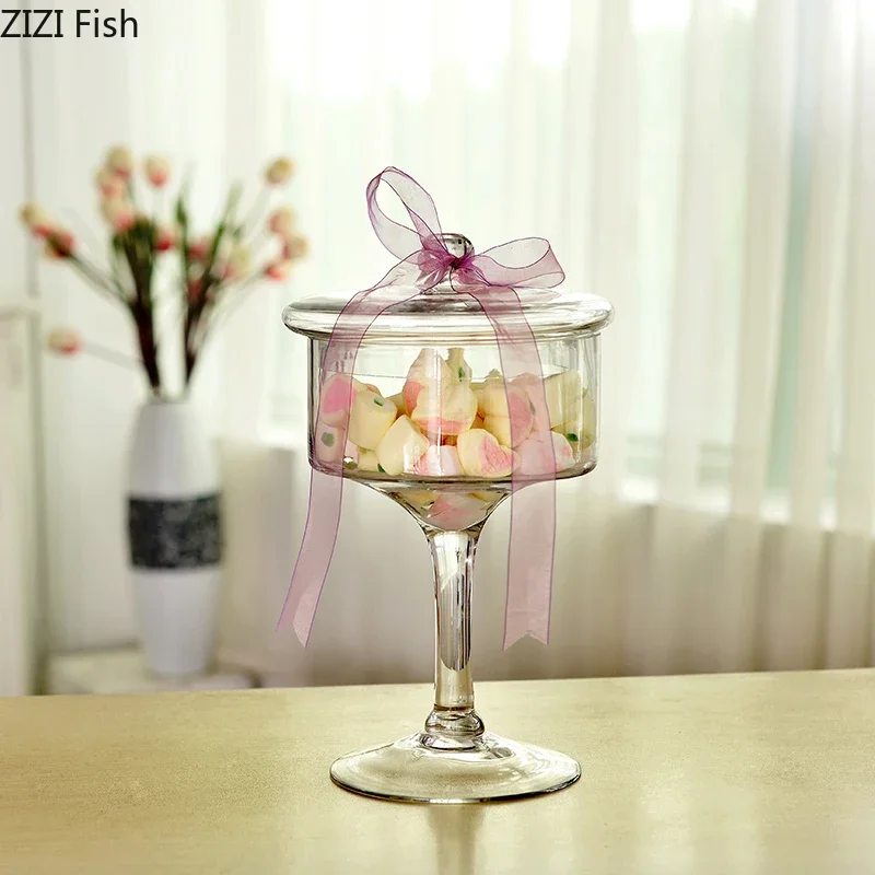 Minimalist European Tall Clear Glass Jar Cake Pan Candy Pots Tea Caddy Desk Decoration Dried Fruit Dessert Storage Jars with Lid 4