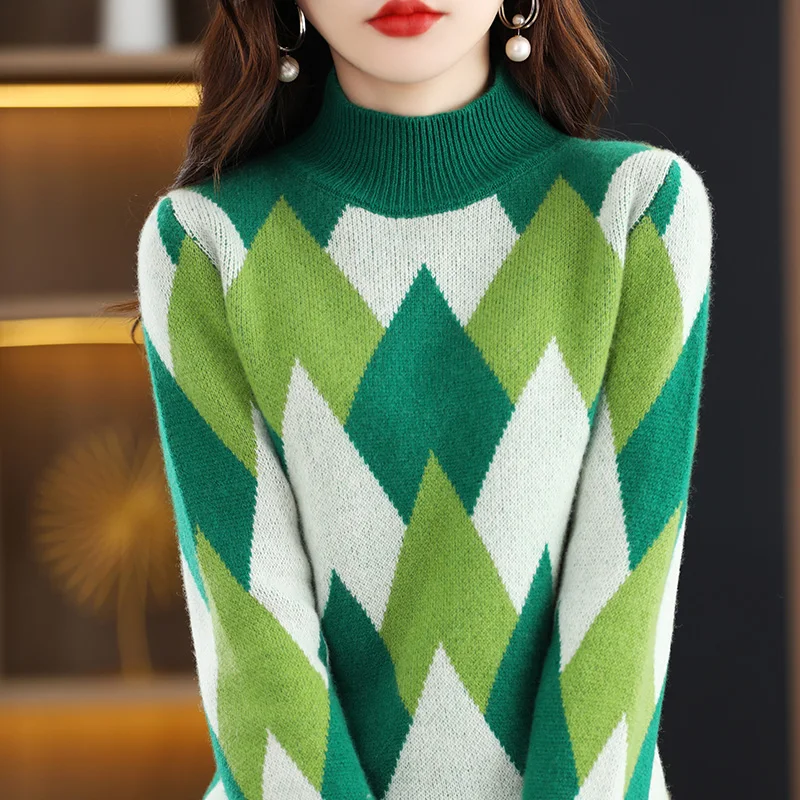 

Woman's Sweaters Autumn Winter New Sytle Casual Half Turtleneck Long Sleeve Coats Female Pullover Jumper 100% Wool Knitted Tops