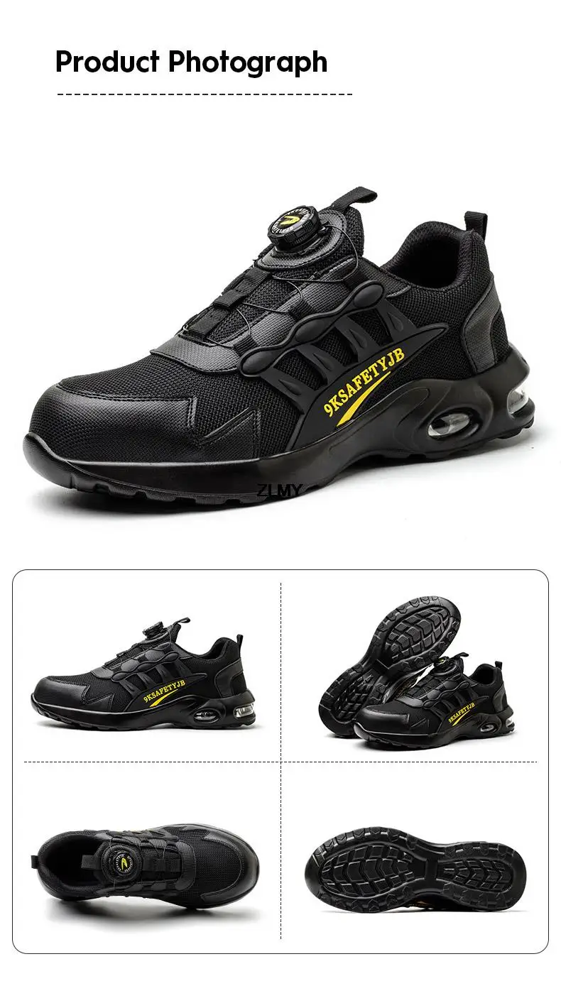 Rotated Button Safety Shoes for Men Steel Toe Working Sneaker New Puncture Proof Work Safety Boots Man Black Work Shoes Security