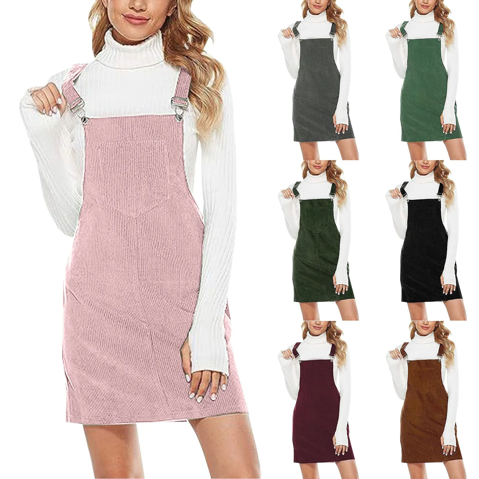 

Short Dresses with Long Sleeves for Women Women's Corduroy A Line Mini Dress Adjustable Button Down Casual Dresses for Women