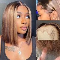 200% densité courte Bob perruques mettre en évidence droite dentelle avant perruques Blonde 13x4 Transparent dentelle avant perruque 100% cheveux humains 427 # 16Inc 4