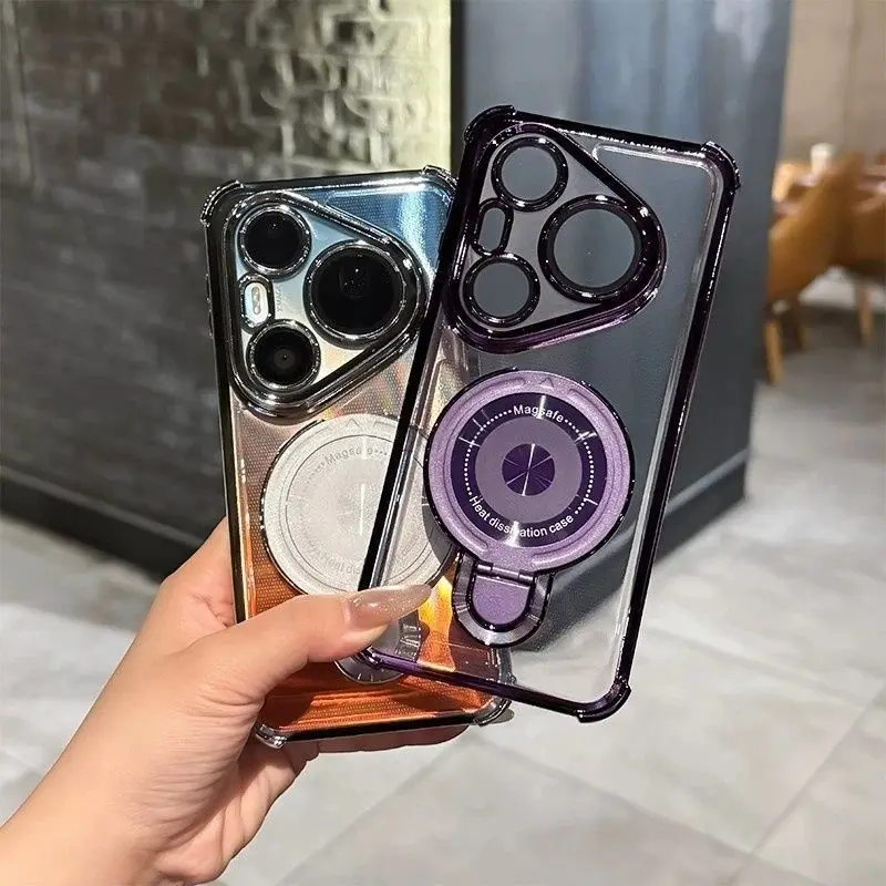 Luxury Transparent TPU Shockproof Case with Stand and Built-in Lens Film