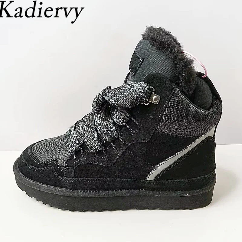 

Winter Fur Snow Boots Women Lace Up Round Toe Wool Warm Shoes Women Thick Sole Ankle Boots Flat Short Boots Women Botas Mujer