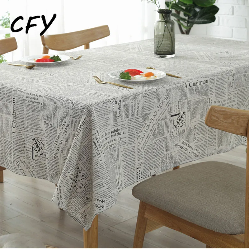 

Retro European English Newspaper Cotton Linen Rectangular Tablecloth Home Coffee Dining Table Fireplace Microwave Cover