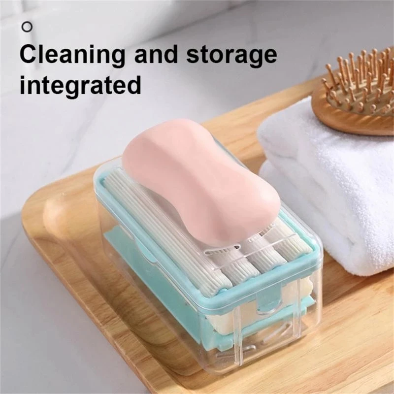 

In Stock Laundry Soap Dish Rub-free Soap Box Bathroom Shower Hand Soap Box With Sponge Rollers Portable Laundry Tools