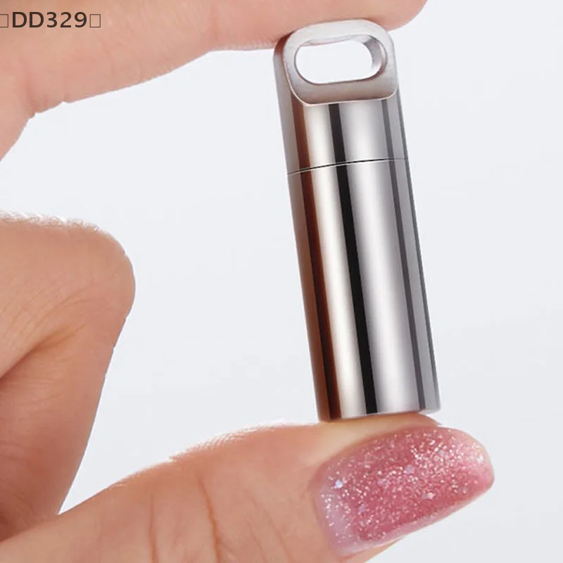〔DD329〕 Mini Stainless Steel Sealed Capsule Waterproof Pill Box Camping Firstaid Pendant