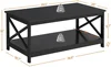 Wood 2-Tier Black Coffee Table with Storage Shelf for Living Room, X Design Accent Cocktail Table, Easy Assembly Home Furniture 3