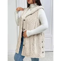 Plus Size 1XL-5XL Women's Textured Hooded Vest Sleeveless Hoodie Coat Button Down Faux Fur Coat - Image 3