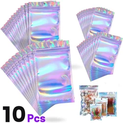 10Pcs Self-Sealing Laser Small Plastic Bags for Jewelry Pouch with Clear Display Window Jewelry Packaging Gift Storage Bag